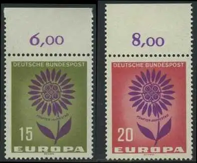 BUND 1964 Michel-Nummer 0445-0446 postfrisch SATZ(2) EINZELMARKEN RÄNDER oben (b)