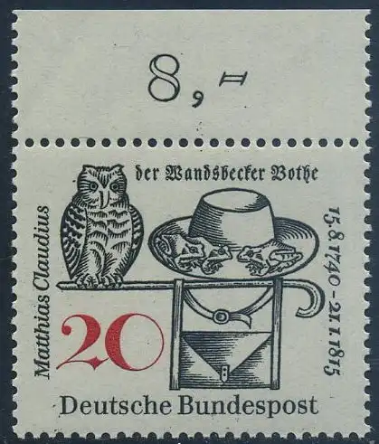 BUND 1965 Michel-Nummer 0462 postfrisch EINZELMARKE RAND oben (b)