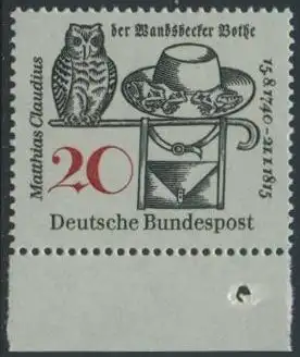 BUND 1965 Michel-Nummer 0462 postfrisch EINZELMARKE RAND unten