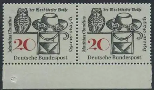 BUND 1965 Michel-Nummer 0462 postfrisch horiz.PAAR RAND unten