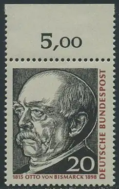BUND 1965 Michel-Nummer 0463 postfrisch EINZELMARKE RAND oben (d)
