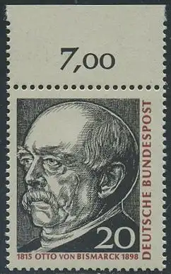 BUND 1965 Michel-Nummer 0463 postfrisch EINZELMARKE RAND oben (f)