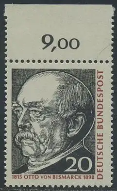 BUND 1965 Michel-Nummer 0463 postfrisch EINZELMARKE RAND oben (k)