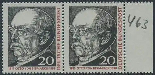 BUND 1965 Michel-Nummer 0463 postfrisch horiz.PAAR RAND rechts (b)