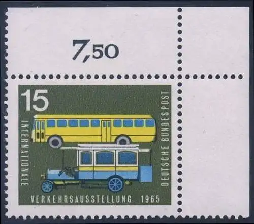 BUND 1965 Michel-Nummer 0470 postfrisch EINZELMARKE ECKRAND oben rechts