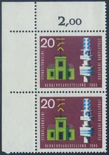 BUND 1965 Michel-Nummer 0471 postfrisch vert.PAAR ECKRAND oben links