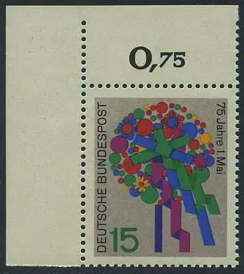 BUND 1965 Michel-Nummer 0475 postfrisch EINZELMARKE ECKRAND oben links