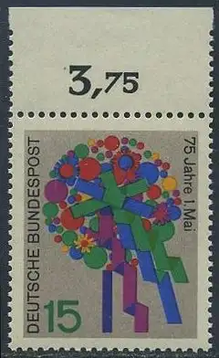 BUND 1965 Michel-Nummer 0475 postfrisch EINZELMARKE RAND oben (d)