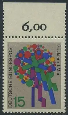 BUND 1965 Michel-Nummer 0475 postfrisch EINZELMARKE RAND oben (g1)