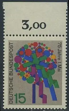 BUND 1965 Michel-Nummer 0475 postfrisch EINZELMARKE RAND oben (c1)