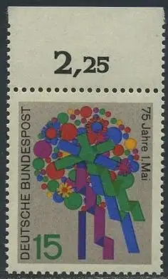 BUND 1965 Michel-Nummer 0475 postfrisch EINZELMARKE RAND oben (b1)