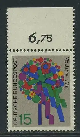 BUND 1965 Michel-Nummer 0475 postfrisch EINZELMARKE RAND oben (k)