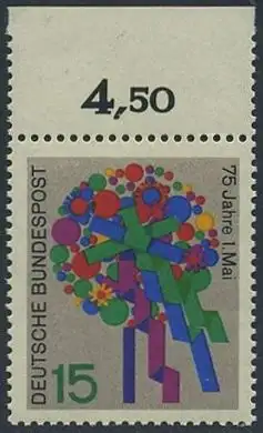 BUND 1965 Michel-Nummer 0475 postfrisch EINZELMARKE RAND oben (e1)