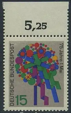 BUND 1965 Michel-Nummer 0475 postfrisch EINZELMARKE RAND oben (f1)