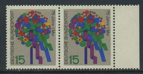 BUND 1965 Michel-Nummer 0475 postfrisch horiz.PAAR RAND rechts