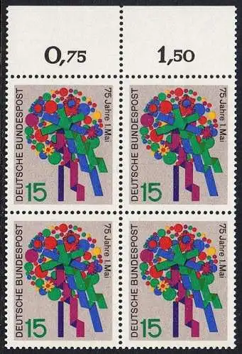 BUND 1965 Michel-Nummer 0475 postfrisch BLOCK RÄNDER oben