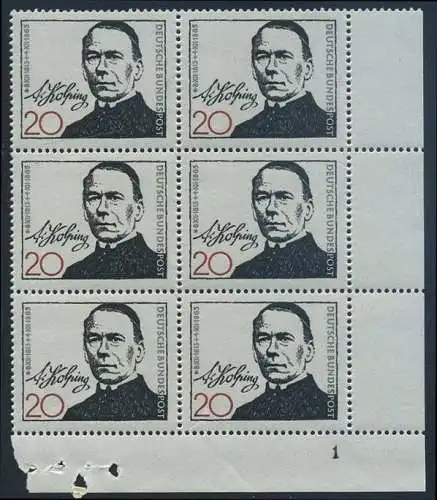 BUND 1965 Michel-Nummer 0477 postfrisch vert.BLOCK(6) ECKRAND unten rechts