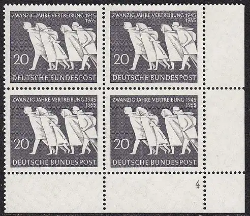 BUND 1965 Michel-Nummer 0479 postfrisch BLOCK ECKRAND unten rechts m/ Formummer