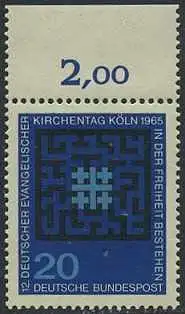 BUND 1965 Michel-Nummer 0480 postfrisch EINZELMARKE RAND oben (a)