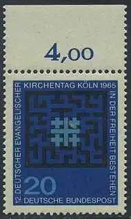 BUND 1965 Michel-Nummer 0480 postfrisch EINZELMARKE RAND oben (c)