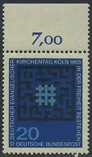 BUND 1965 Michel-Nummer 0480 postfrisch EINZELMARKE RAND oben (f)
