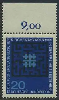 BUND 1965 Michel-Nummer 0480 postfrisch EINZELMARKE RAND oben (k)