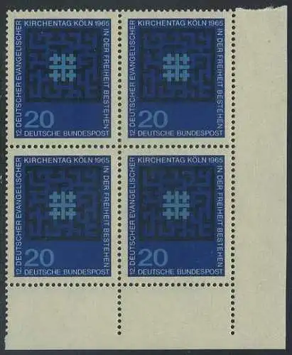 BUND 1965 Michel-Nummer 0480 postfrisch BLOCK ECKRAND unten rechts