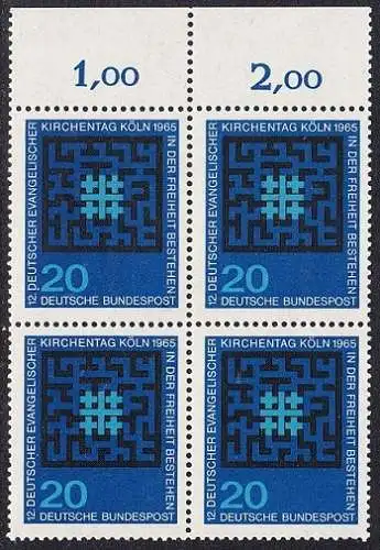BUND 1965 Michel-Nummer 0480 postfrisch BLOCK RÄNDER oben (a)