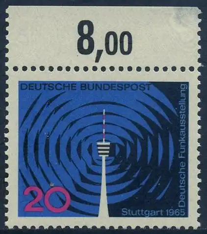 BUND 1965 Michel-Nummer 0481 postfrisch EINZELMARKE RAND oben (c)