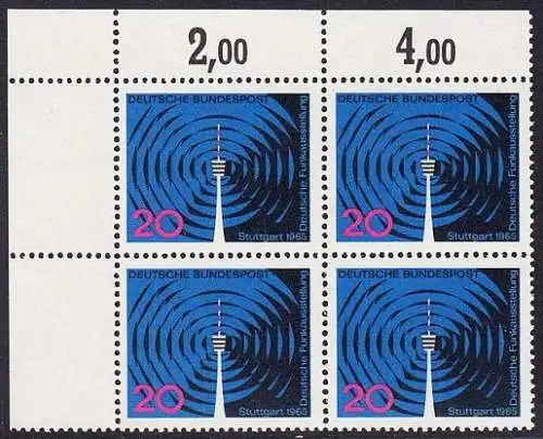 BUND 1965 Michel-Nummer 0481 postfrisch BLOCK ECKRAND oben links