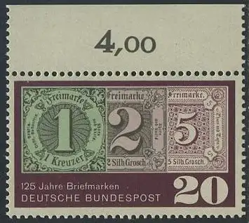 BUND 1965 Michel-Nummer 0482 postfrisch EINZELMARKE RAND oben (a)