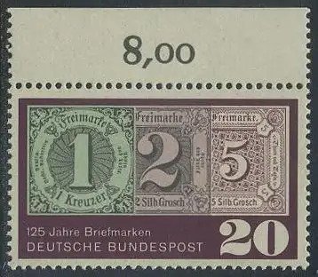 BUND 1965 Michel-Nummer 0482 postfrisch EINZELMARKE RAND oben (c)