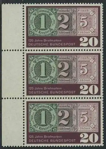 BUND 1965 Michel-Nummer 0482 postfrisch vert.STRIP(3) RAND links