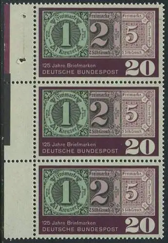 BUND 1965 Michel-Nummer 0482 postfrisch vert.STRIP(3) RAND links (a1)
