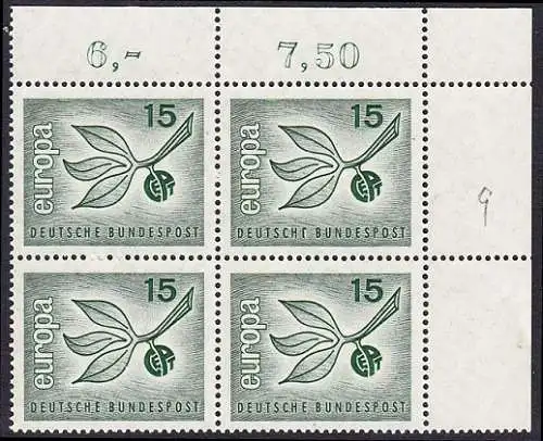 BUND 1965 Michel-Nummer 0483 postfrisch BLOCK ECKRAND oben rechts
