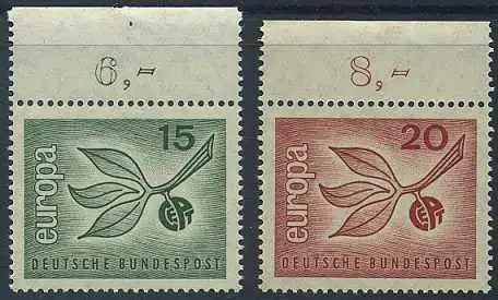 BUND 1965 Michel-Nummer 0483-0484 postfrisch SATZ(2) EINZELMARKEN RÄNDER oben (c)