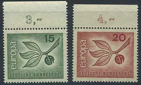 BUND 1965 Michel-Nummer 0483-0484 postfrisch SATZ(2) EINZELMARKEN RÄNDER oben (d)