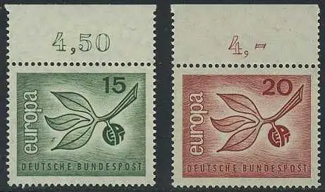 BUND 1965 Michel-Nummer 0483-0484 postfrisch SATZ(2) EINZELMARKEN RÄNDER oben (b)