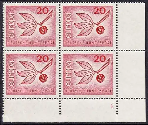 BUND 1965 Michel-Nummer 0484 postfrisch BLOCK ECKRAND unten rechts