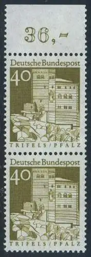 BUND 1966 Michel-Nummer 0494 postfrisch vert.PAAR RAND oben