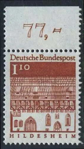 BUND 1966 Michel-Nummer 0501 postfrisch EINZELMARKE RAND oben