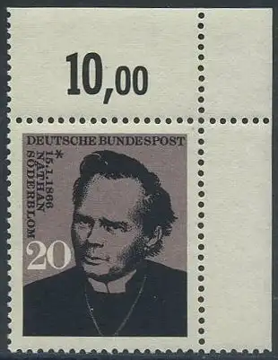 BUND 1966 Michel-Nummer 0504 postfrisch EINZELMARKE ECKRAND oben rechts