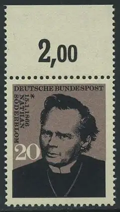 BUND 1966 Michel-Nummer 0504 postfrisch EINZELMARKE RAND oben (b)
