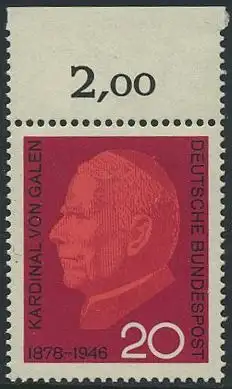 BUND 1966 Michel-Nummer 0505 postfrisch EINZELMARKE RAND oben (a)