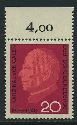 BUND 1966 Michel-Nummer 0505 postfrisch EINZELMARKE RAND oben (c)