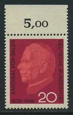 BUND 1966 Michel-Nummer 0505 postfrisch EINZELMARKE RAND oben (d)