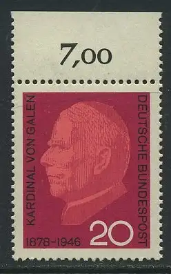 BUND 1966 Michel-Nummer 0505 postfrisch EINZELMARKE RAND oben (f)
