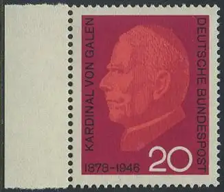 BUND 1966 Michel-Nummer 0505 postfrisch EINZELMARKE RAND links