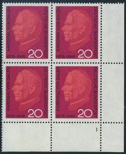 BUND 1966 Michel-Nummer 0505 postfrisch BLOCK ECKRAND unten rechts