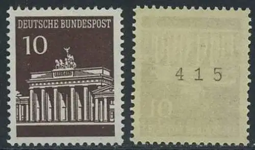 BUND 1966 Michel-Nummer 0506 postfrisch EINZELMARKE m/ rücks.Rollennummer 415